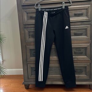 Adidas Women’s Black Joggers with White Stripes